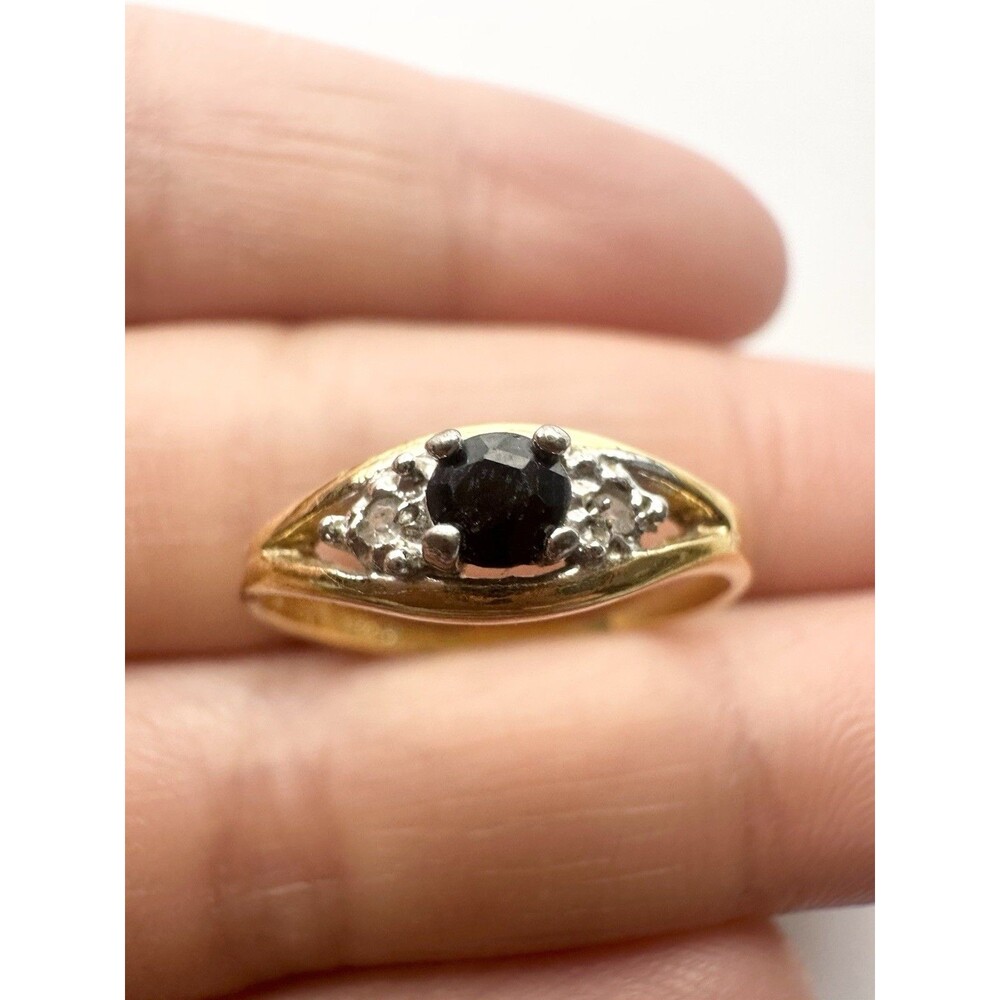 Vintage 18k Gold Electroplated Blue Spinel Diamond Ring Size 5